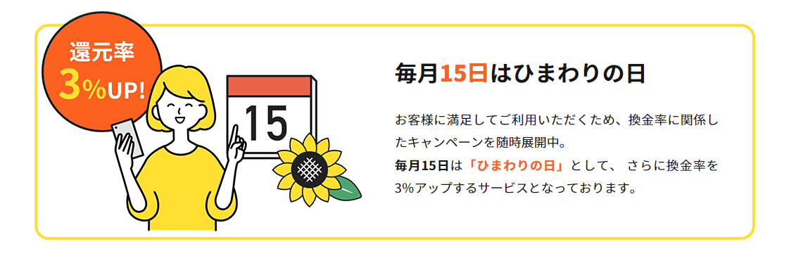 毎月15日はひまわりの日で換金率が3％アップする