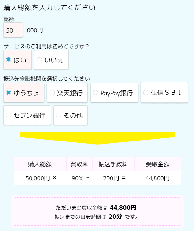 カイトリングは実際の利用金額をいれて実際に振込される金額をシミュレーションできる